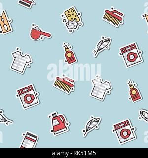Servizio lavanderia concetto icone pattern con il ferro da stiro e la ricezione di simboli isolati piatta illustrazione vettoriale Illustrazione Vettoriale