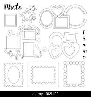 Disegnata a mano photoframes. Isolato su sfondo bianco. Illustrazione vettoriale EPS, 10 Illustrazione Vettoriale