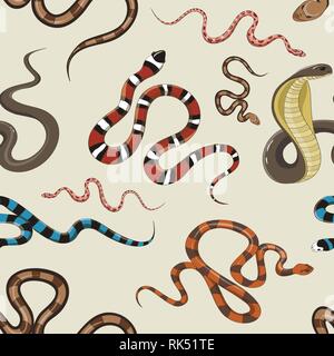 Set di serpente pattern. Serpenti allungati, legless, carnivori di rettili. Le lucertole, squamatesToxic rettile concetto della fauna selvatica Illustrazione Vettoriale