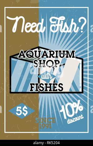 Colore acquario vintage shop banner. Concetto di pesce icone. Illustrazione vettoriale EPS, 10 Illustrazione Vettoriale