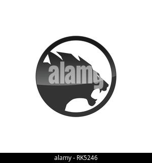 Testa leone silhouette del vettore all'interno del cerchio design illustrazione. lion concetto vettoriale illustrazione. Lion logo di testa Illustrazione Vettoriale