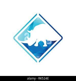 Gli animali lo spazio negativo stile design. Rinoceronte stile negativo vettore logo Illustrazione Vettoriale