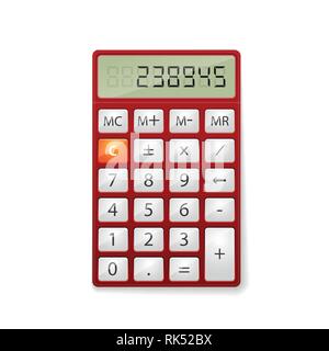 Red office Calculator isolati su sfondo bianco. Illustrazione Vettoriale