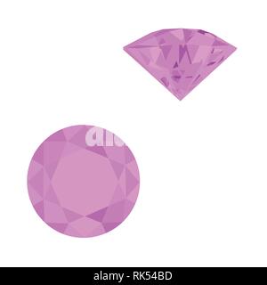 Set di realistico gioielli viola. Gemme colorate. Ametiste isolati su sfondo bianco. Illustrazione Vettoriale