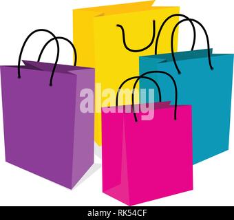 Set di colorati negozi vuoto sacche isolate in bianco. Illustrazione Vettoriale Illustrazione Vettoriale