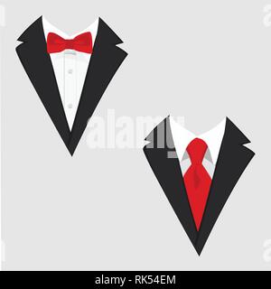 Uomo giacche. Tuxedo. Tute di nozze con il filtro bow tie e con cravatta. Illustrazione Vettoriale Illustrazione Vettoriale