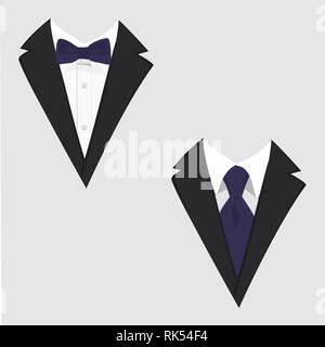 Uomo giacche. Tuxedo. Tute di nozze con il filtro bow tie e con cravatta. Illustrazione Vettoriale Illustrazione Vettoriale