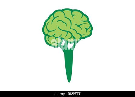 Abstract broccoli cervello icona logo vettore per marchio di colore verde Foto Stock