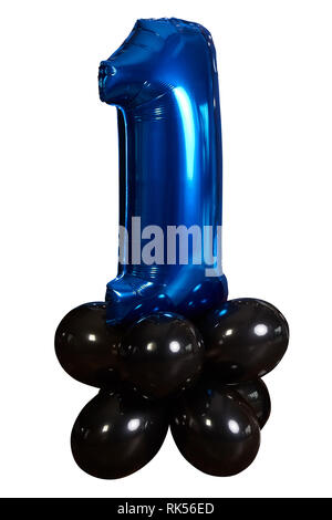 Blu e nero palloncini isolati su sfondo bianco. Blu numero uno, 1 palloncino  metallizzato. Parte decorazione palloncini. Anniversario segno per la  felice holid Foto stock - Alamy