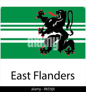 Bandiera della Fiandra orientale, Provincia del Belgio. Fiandre orientali vettore icona bandiera, pulsante Illustrazione Vettoriale