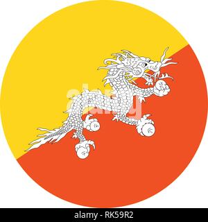 Vettore di bandiera nazionale del Bhutan. Bandiera del Regno del Bhutan button Illustrazione Vettoriale