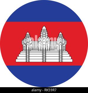 Vettore di bandiera rotonda della Cambogia. Bandiera Nazionale della Cambogia Regno button Illustrazione Vettoriale