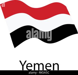 Illustrazione Vettoriale sventola bandiera dello Yemen icona. Repubblica dello Yemen bandiera pulsante isolato su sfondo bianco Illustrazione Vettoriale