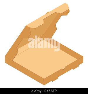 Illustrazione Vettoriale isometrica, 3d aperto brown Scatola pizza isolati su sfondo bianco. Illustrazione Vettoriale