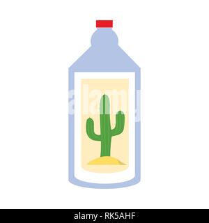 Bottiglia di Tequila, cactus, alcool, vettore di tequila, isolato su bianco Illustrazione Vettoriale