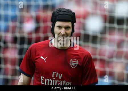 Huddersfield, nello Yorkshire, Regno Unito. 09 Febbraio, 2019. Arsenal Goalkeeper Petr Cech guarda a. Premier League, Huddersfield Town v Arsenal a John Smith's Stadium a Huddersfield sabato 9 febbraio 2019. Questa immagine può essere utilizzata solo per scopi editoriali. Solo uso editoriale, è richiesta una licenza per uso commerciale. Nessun uso in scommesse, giochi o un singolo giocatore/club/league pubblicazioni. pic da Chris Stading/Andrew Orchard fotografia sportiva/Alamy Live news Foto Stock