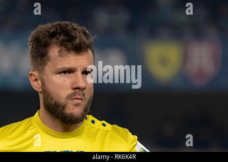 Perparim Hetemaj (Chievo Verona) durante l'italiano 'Serie A' match tra Chievo Verona 0-3 Roma a Marcantonio Bentegodi Stadium nel febbraio 08, 2019 a Verona, Italia. Credito: Maurizio Borsari/AFLO/Alamy Live News Foto Stock