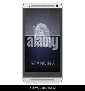 Impronte digitali di scansione sullo smartphone. Sbloccare il telefono cellulare. Illustrazione Vettoriale