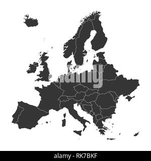 Illustrazione Vettoriale mappa Europa isolato su sfondo bianco. Continente europeo icona della mappa. Illustrazione Vettoriale