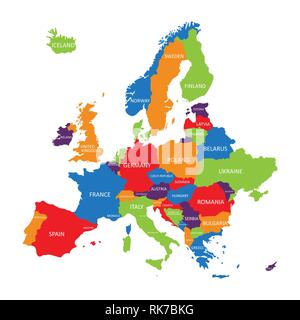 Illustrazione Vettoriale mappa Europa isolato su sfondo bianco. Continente europeo con i nomi di paesi. Illustrazione Vettoriale