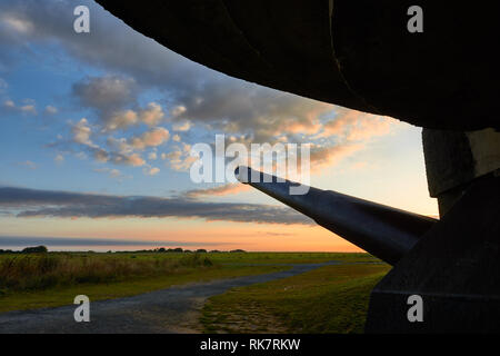 Tedesco batteria pistola Longues-sur-mer Normandia Foto Stock
