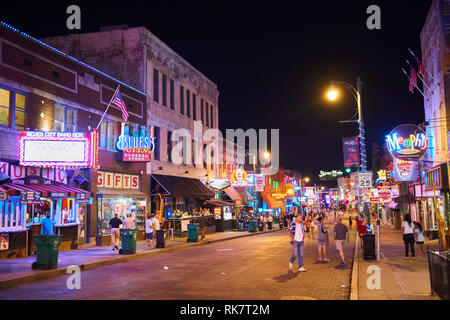 Beal Street Memphis di notte Foto Stock