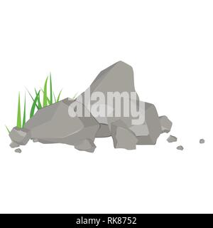 Pietra di roccia serie cartoon vettore. Pietre e rocce isometrica in 3D di tipo piatto. Illustrazione Vettoriale