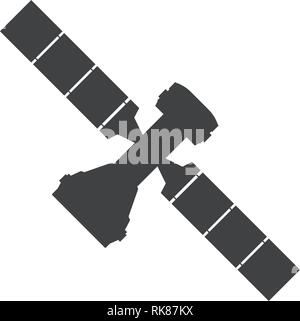 Vettore semplice piatto satellite per comunicazione icona con celle solari, batteria. Illustrazione Vettoriale