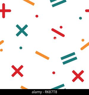 Matematica seamless pattern, sfondo con diversi simboli matematici . Colorato modello di scuola per i bambini. Sfondo di matematica per i bambini. Vecto geometrica Illustrazione Vettoriale