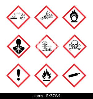 Illustrazione Vettoriale pittogramma GHS segno di pericolo set, impostare le icone isolati su sfondo bianco. Pericoloso, simbolo di pericolo le collezioni Illustrazione Vettoriale