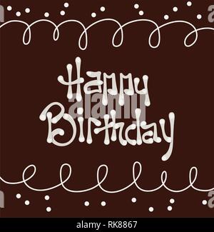 Vettore sfondo di cioccolato con buon compleanno crema testo. Torta al cioccolato illustrazione piatta per buon compleanno biglietti di auguri Illustrazione Vettoriale