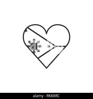 Filippine bandiera icona a forma di cuore, nel contorno nero design piatto. Giorno di indipendenza o giornata nazionale il concetto di vacanza. Illustrazione Vettoriale