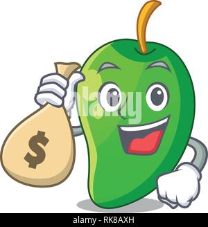 Con denaro borsa green mango nel paniere dei cartoni animati Illustrazione Vettoriale