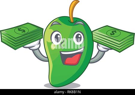 Con denaro borsa green mango in forma cartoon Illustrazione Vettoriale