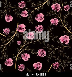 Rose fiori, petali e foglie in stile acquerello su sfondo bianco. Modello senza giunture per i tessili, la carta di avvolgimento, pacchetto, arte illustratio vettore Illustrazione Vettoriale