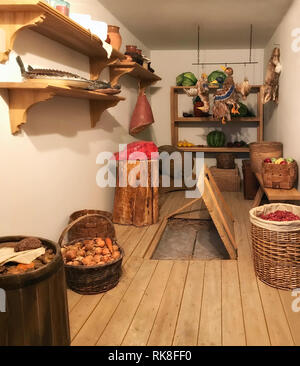 Interno camera refrigerata per la conservazione a lungo termine di prodotti con una cantina di ghiaccio. Foto Stock