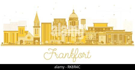 Francoforte Kentucky USA dello skyline della città Silhouette con Golden edifici isolati su bianco. Illustrazione Vettoriale. Il concetto di turismo con architettura moderna. Illustrazione Vettoriale
