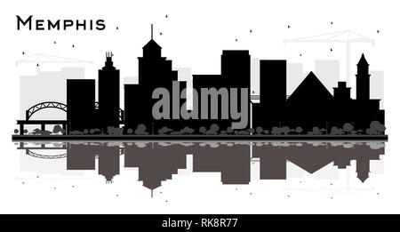 Memphis, Tennessee Skyline Silhouette con edifici di colore nero e di riflessioni isolato su bianco. Illustrazione Vettoriale. Illustrazione Vettoriale