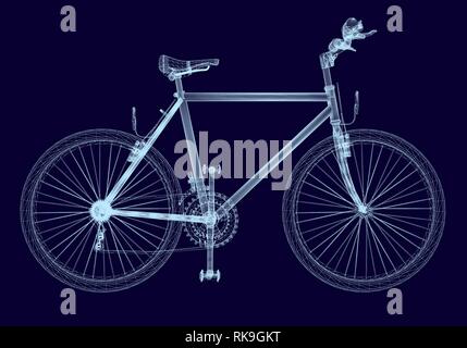 Bike wireframe. Vista laterale. Moto poligonale su uno sfondo blu scuro. Illustrazione Vettoriale. Illustrazione Vettoriale