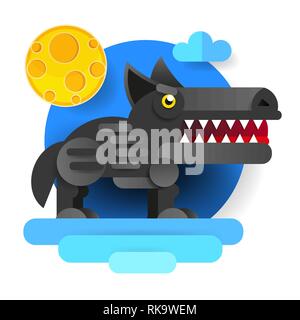 Big Bad cartoon Wolf. Vector clip art immagine su sfondo bianco Illustrazione Vettoriale