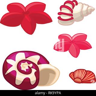 Vector cartoon clipart animale: seashell, stelle marine Illustrazione Vettoriale