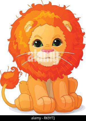 Vector cartoon clipart animale: cute little lion Illustrazione Vettoriale