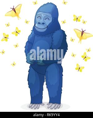 Vector cartoon clipart animale: gorilla, farfalle Illustrazione Vettoriale