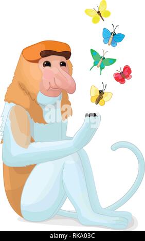 Vector cartoon clipart animale: proboscide monkey Illustrazione Vettoriale