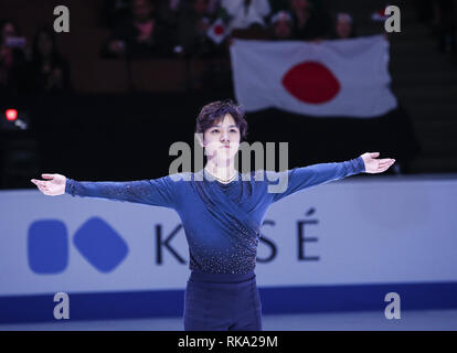 Los Angeles, California, USA. 10 Febbraio, 2019. Medaglia d'oro Shoma Onu del Giappone pone all'ISU quattro continenti la figura pattinare campionato a Honda Center di Anaheim, California il 9 febbraio 2019. Credito: Ringo Chiu/ZUMA filo/Alamy Live News Foto Stock