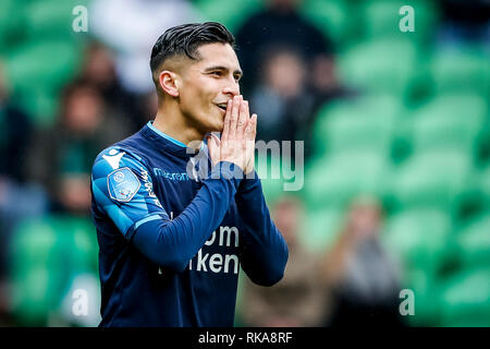 GRONINGEN , 10-02-2019 , Euroborg , olandese Eredivisie Stagione 2018 / 2019 , Vitesse player Navarone Foor durante la partita FC Groningen - Vitesse Foto Stock
