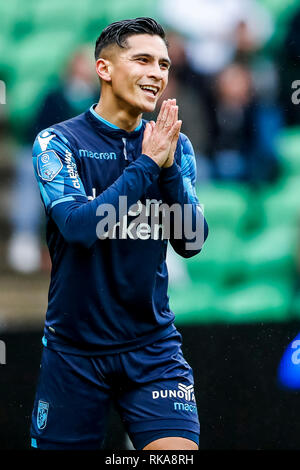 GRONINGEN , 10-02-2019 , Euroborg , olandese Eredivisie Stagione 2018 / 2019 , Vitesse player Navarone Foor durante la partita FC Groningen - Vitesse Foto Stock