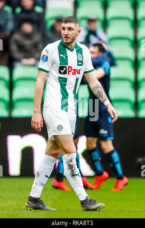 GRONINGEN , 10-02-2019 , Euroborg , olandese Eredivisie Stagione 2018 / 2019 , Groningen player Jeffrey Chabot delusione durante la partita FC Groningen - Vitesse Foto Stock