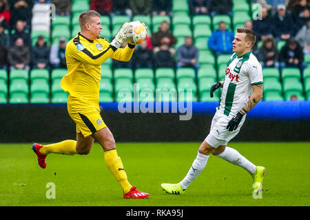 GRONINGEN , 10-02-2019 , Euroborg , olandese Eredivisie Stagione 2018 / 2019 , Groningen keeper Sergio Padt durante la partita FC Groningen - Vitesse. Foto Stock