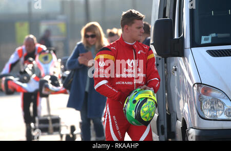 Mick Schumacher (figlio Michael Schumacher) al South Garda Karting durante la pratica di kart, Lonato8 febbraio 2019. Ph Fotolive Filippo Venezia (Filippo Venezia, Lonato - 2019-02-08) p.s. la foto e' utilizzabile nel rispetto del contesto in cui e' stata scattata, e senza intento diffamatorio del decoro delle persone rappresentate Foto Stock